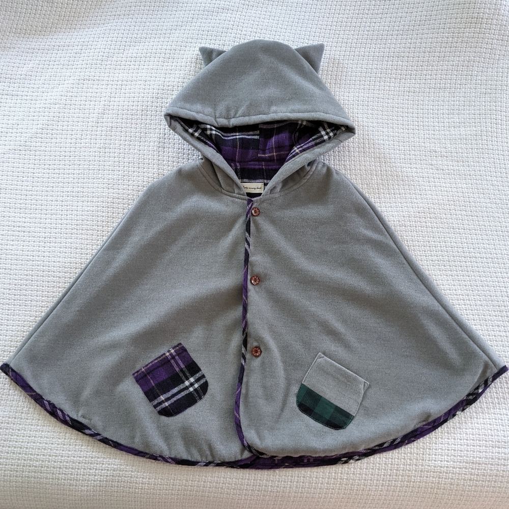 Grey Cloak with Cat Ear Hood and 'Tail'
